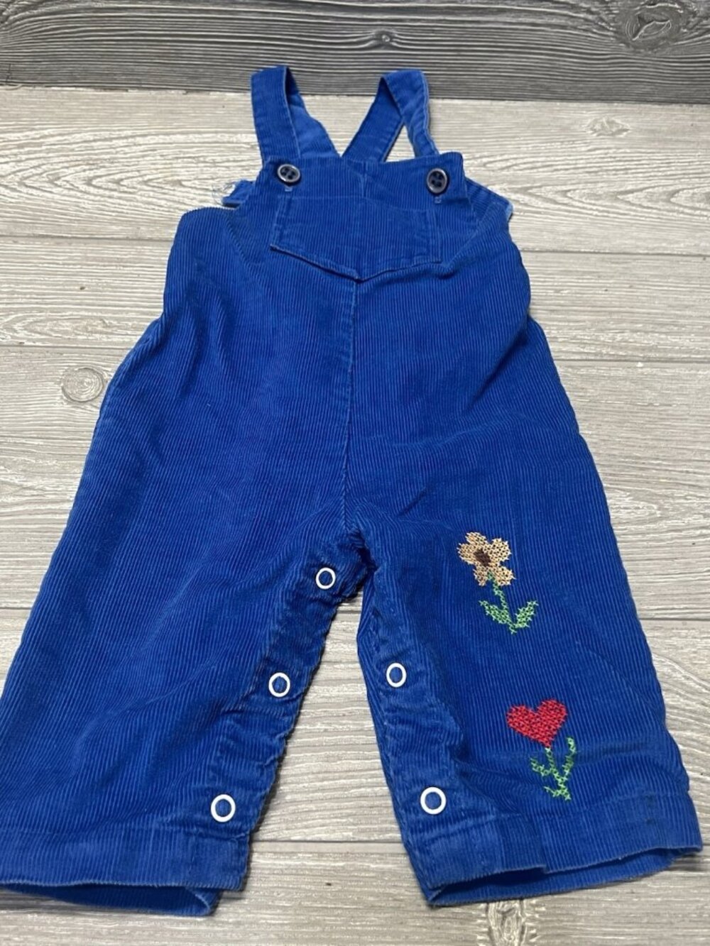 Vintage HEALTHTEX Royal Blue Baby Girl’s Overalls Size 6 Months Embroidered